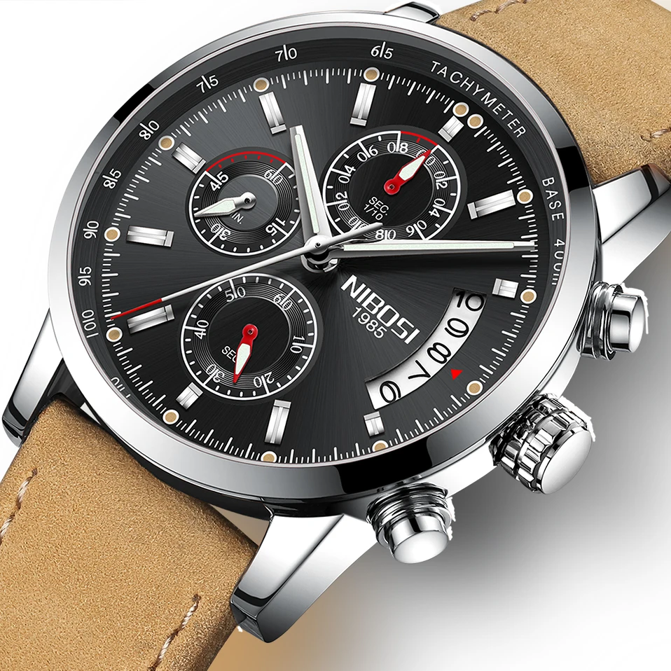 NIBOSI Men's Watches Man Clock Wristwatch Quartz Men Watch Waterproof Chronograph Mens Watch Military Men's Watches Luxury Sport