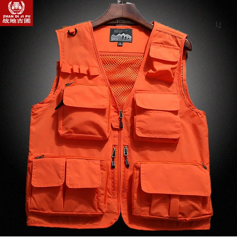 Наружные рыболовные жилеты быстросохнущие дышащие многокарманные куртки в сеточку для фотосъемки походный зеленый военный жилет для рыбы - Цвет: Orange