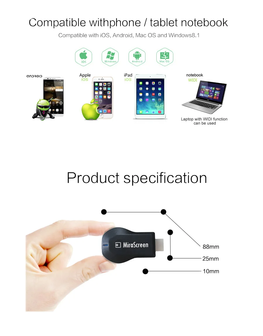 Новинка~ MiraScreen OTA tv Stick Dongle HDMI USB Wi-Fi дисплей приемник DLNA Airplay Miracast Airmirroring медиаплеер