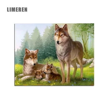 

Unframed DIY Digital Painting By Number Wolf Family Animal Acrylic Paint Abstract Modern Wall Art Canvas Painting For Home Decor