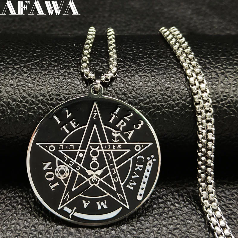 

2019 Fashion Stainless Steel Chains Necklaces for Men Black Wicca Pentagram Choker Necklace Jewelry pingente masculino B18199