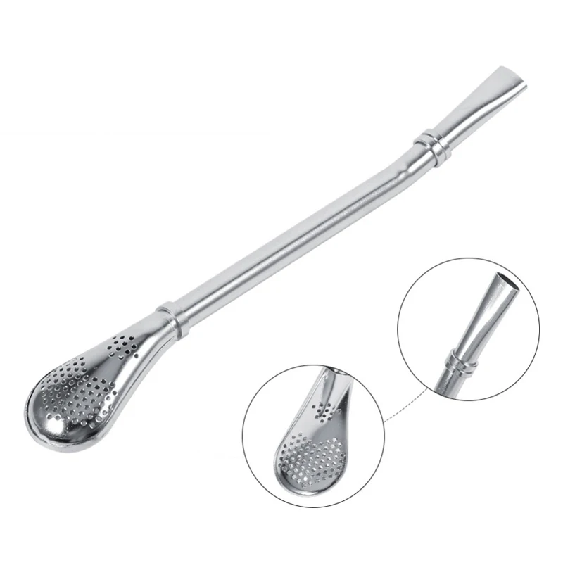 Set of 2pcs Stainless Steel Drinking Straw Spoon Yerba Mate Tea Bombilla Filter Straw Tea Strainer Staw Milk Cocktail Shaker Stirring Spoon (4)
