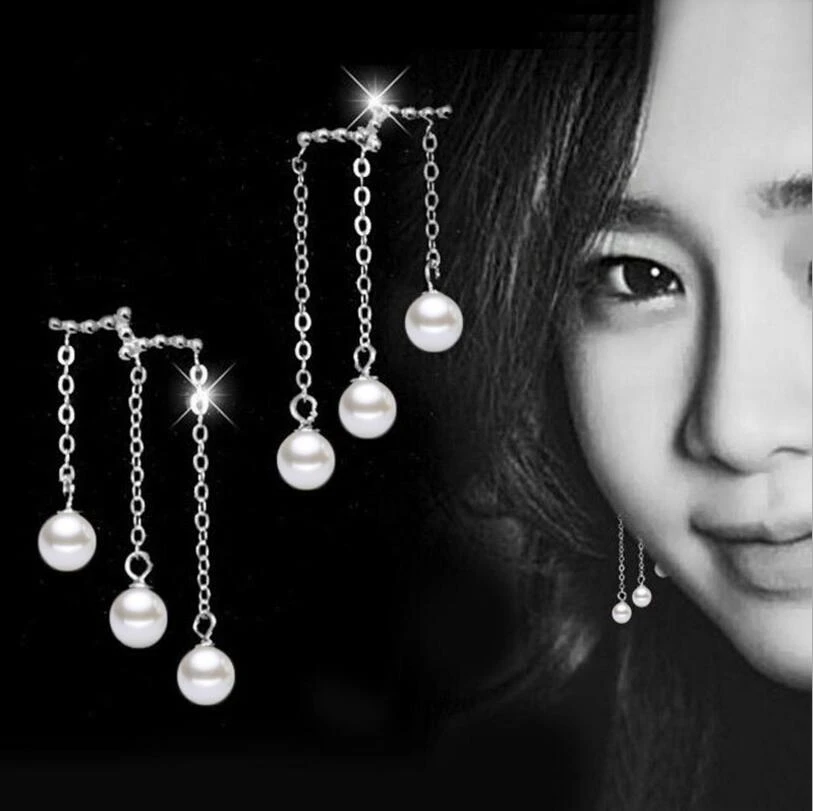 Anenjery/брендовые Модные 925 пробы Серьги-гвоздики с искусственным жемчугом и тремя кисточками для женщин, S-E161