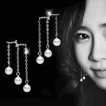 Anenjery/брендовые Модные 925 пробы Серьги-гвоздики с искусственным жемчугом и тремя кисточками для женщин, S-E161