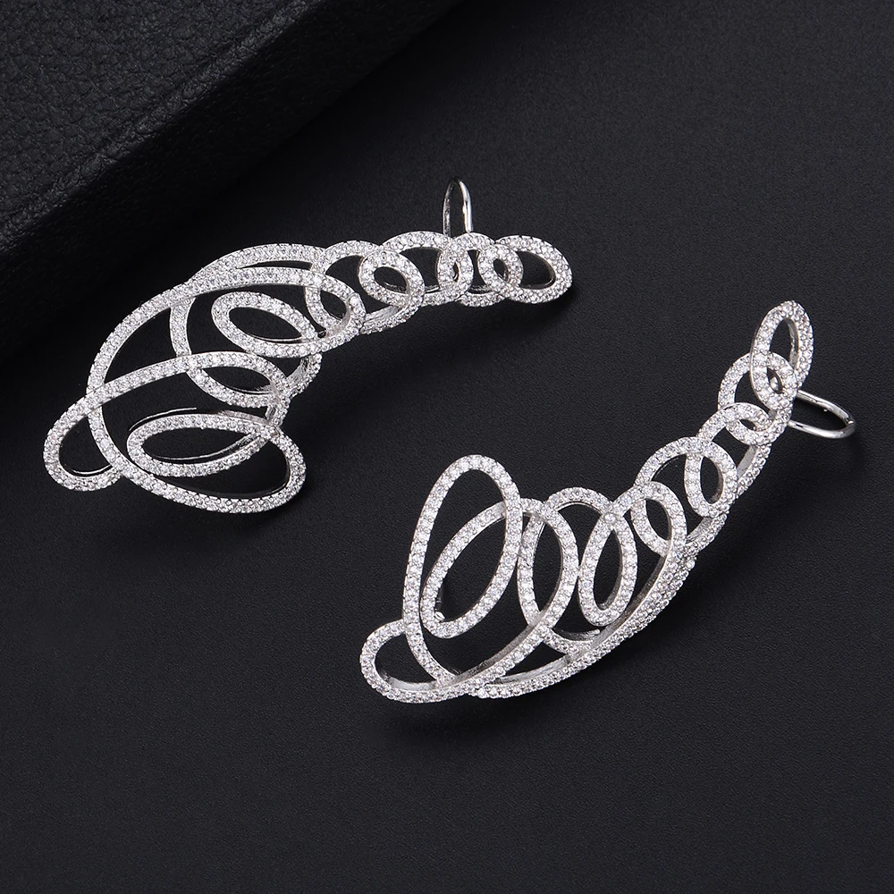 

GODKI 55mm Luxury Twist Regular Line Full Mirco Cubic Zirconia Setting Wedding Earring Fashion Jewelry