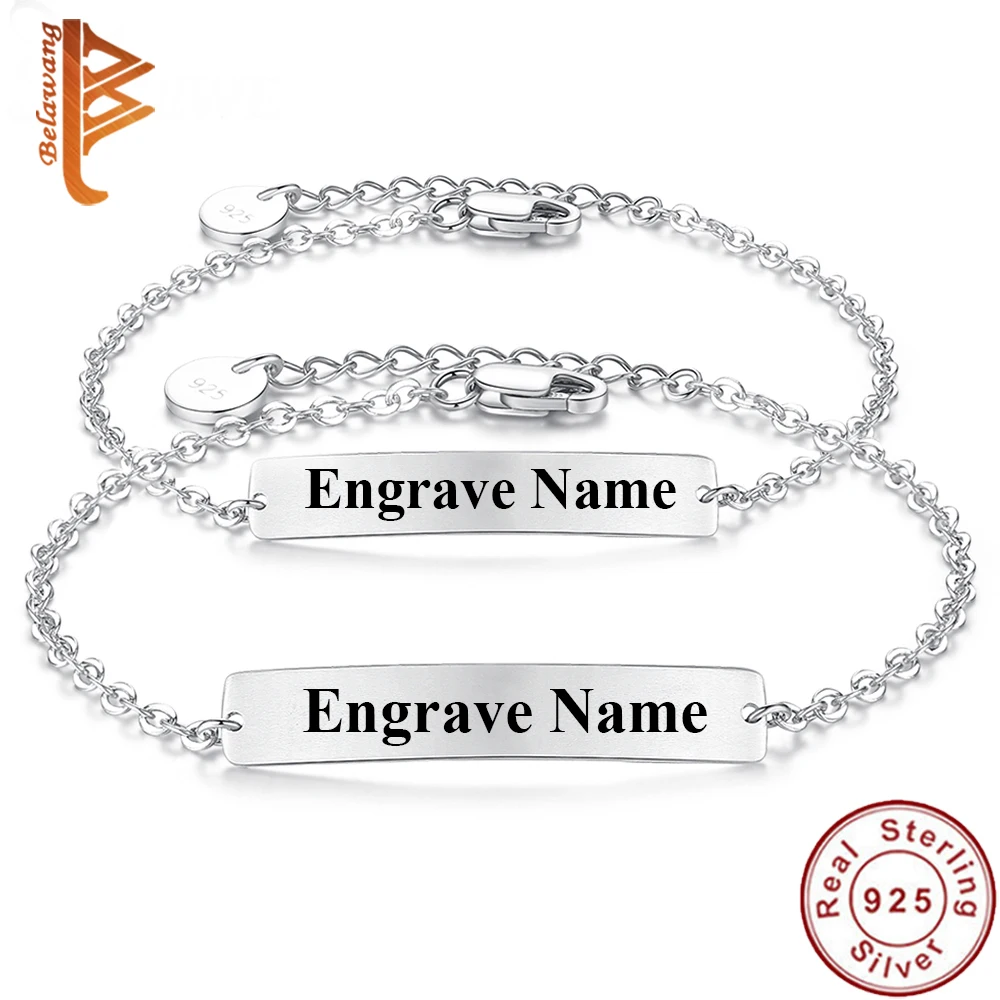 BELAWANG 2019 Personalized Free Engrave Couple Bracelet 925 Sterling Silver Chain Link Bracelets Gift for Lover Original Jewelry