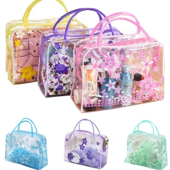 

Flowers Transparent Makeup Bags Women Bathing Cosmetic Storage Pouch Outdoor Travel Handbag