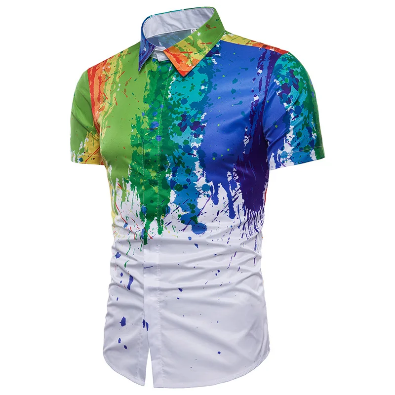 Moda Spash tusz do druku koszula mężczyzn 2018 marki lato z krótkim rękawem męskie koszule Slim Fit koszula na co dzień Camisa społecznej Masculina Moda Spash tusz do druku koszula mężczyzn 2018 marki lato z krótkim rękawem męskie koszule Slim Fit koszula na co dzień Camisa społecznej Masculina
