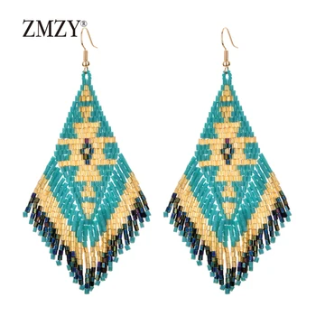 ZMZY Ethnic Earings Fashion Jewelry Boho Drop Earrings for Women Bohemian Long Tassel Crystal Bead Handmade Earring Fringe Gifts