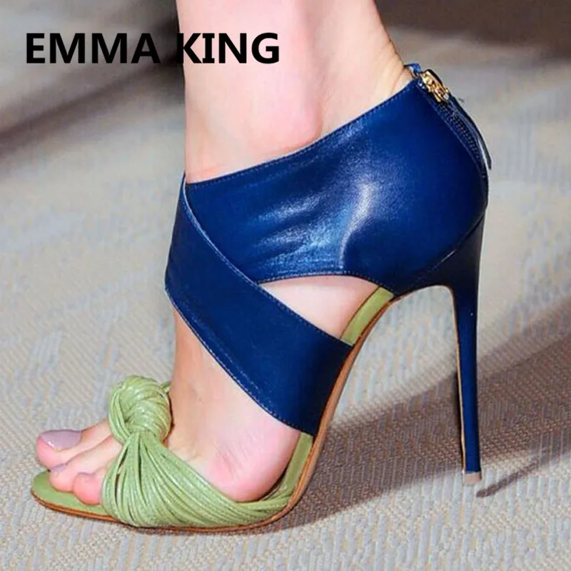

2019 Runway Striped Women Gladiator Sandals Open Toe Cutout Sexy Summer Ladies Shoes Woman Fashion Mixed Color High Heel Sandals