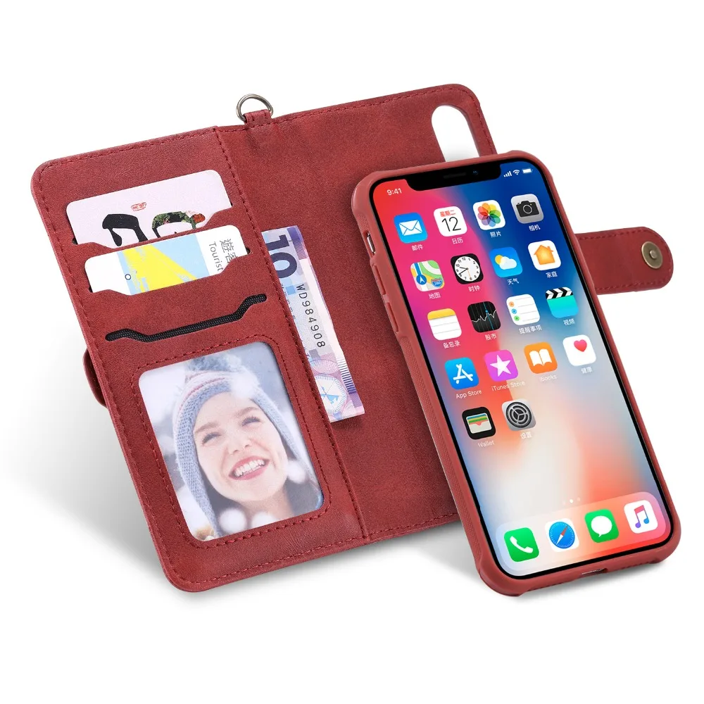 Для iPhone 11 Pro X XS Max 8 7 6S Plus Samsung Note 10 S10 S9 + кошелек из натуральной PU кожи 2в1 Магнитный