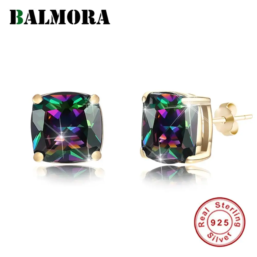 

BALMORA 925 Sterling Silver Dazzling Zircon Square Stud Earrings for Women Lady Gifts Anti-allergic Fashion Ear Jewelry PTEE017