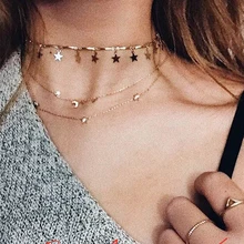Newest fashion jewelry accessories punk gold color star tassel choker Necklace for couple lovers’ N409