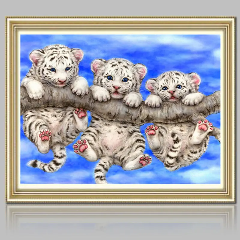 

DIY Home Wall Decoration Kit Diamond Painting Cross Stitch 3 Tigers Crystal Mosaic Pasted Embroidery Picture Paint Craft WXV Sal