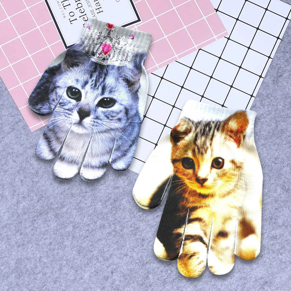 Перчатки guantes Детские ганты Милые 3D eldiven с животным принтом вязаные Kitty Pet детские милые перчатки Модные теплые зимние перчатки L50