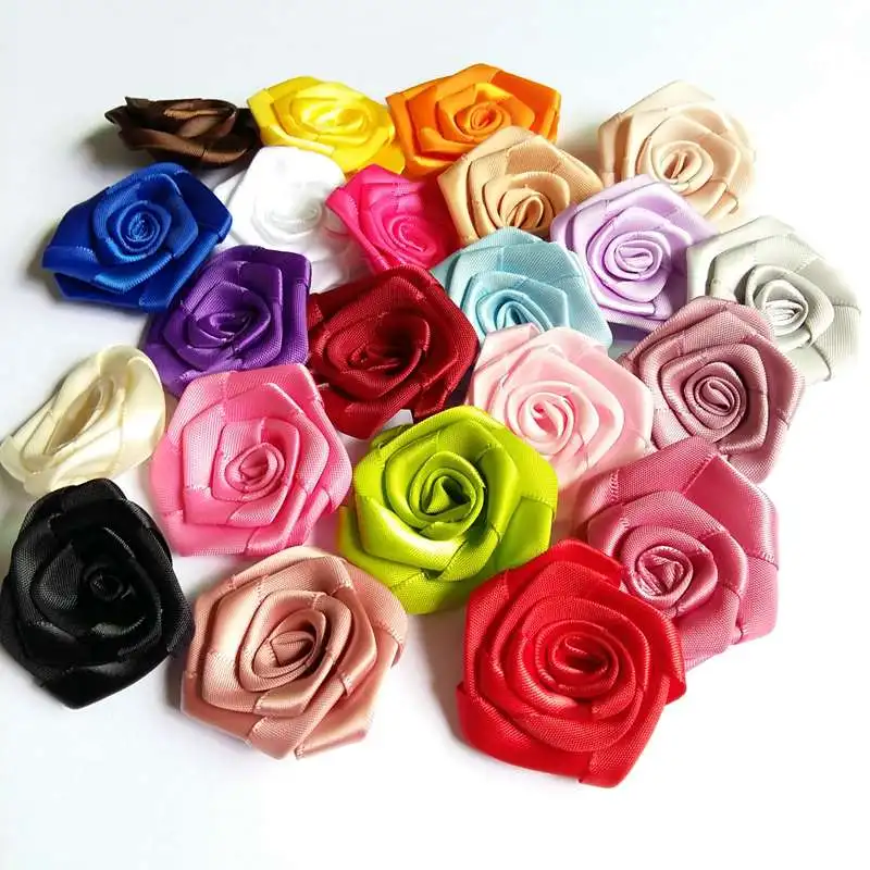

10pcs/lot 45mm Satin Rose Ribbon Rosettes Fabric Flower DIY Handmade Wedding Decor Appliques Craft Sewing Accessories