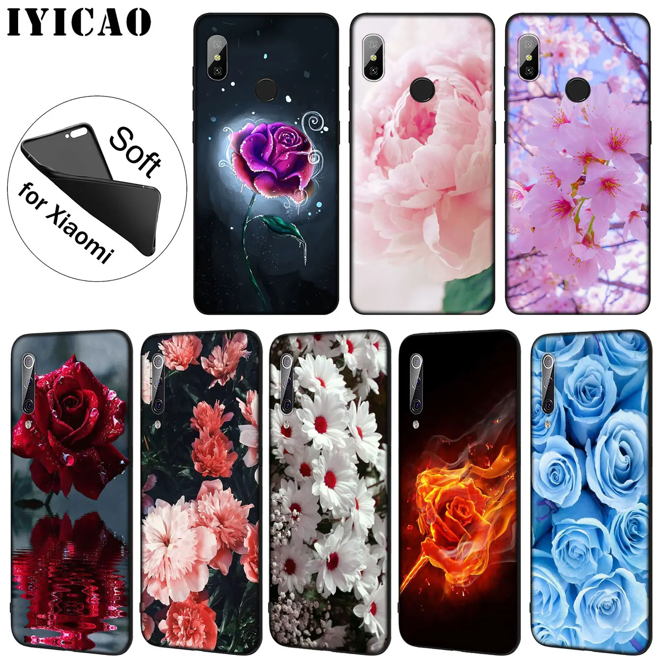IYICAO Beautiful rose flower Soft Silicone Phone Case for Xiaomi Mi 10 9 9T CC9 CC9E 8 SE A3 Pro A1 A2 Lite 6 pocophone f1 |