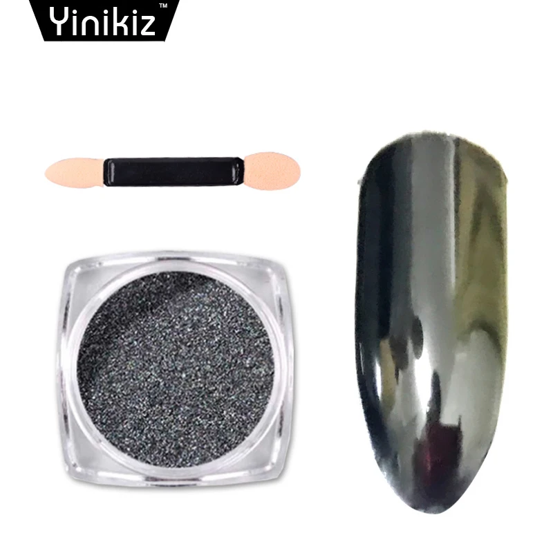 

Yinikiz Pretty Sliver Glitter Power Mirror Black Nail Chrome Pigment Shinny Gray Color In White Transparent Bottle