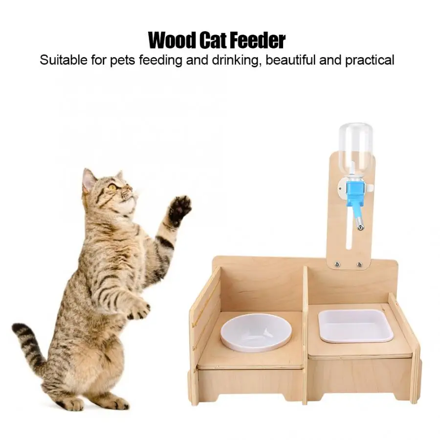 Luxury Multi Function Wooden Assembled Pet Cat Dog Double Bowl