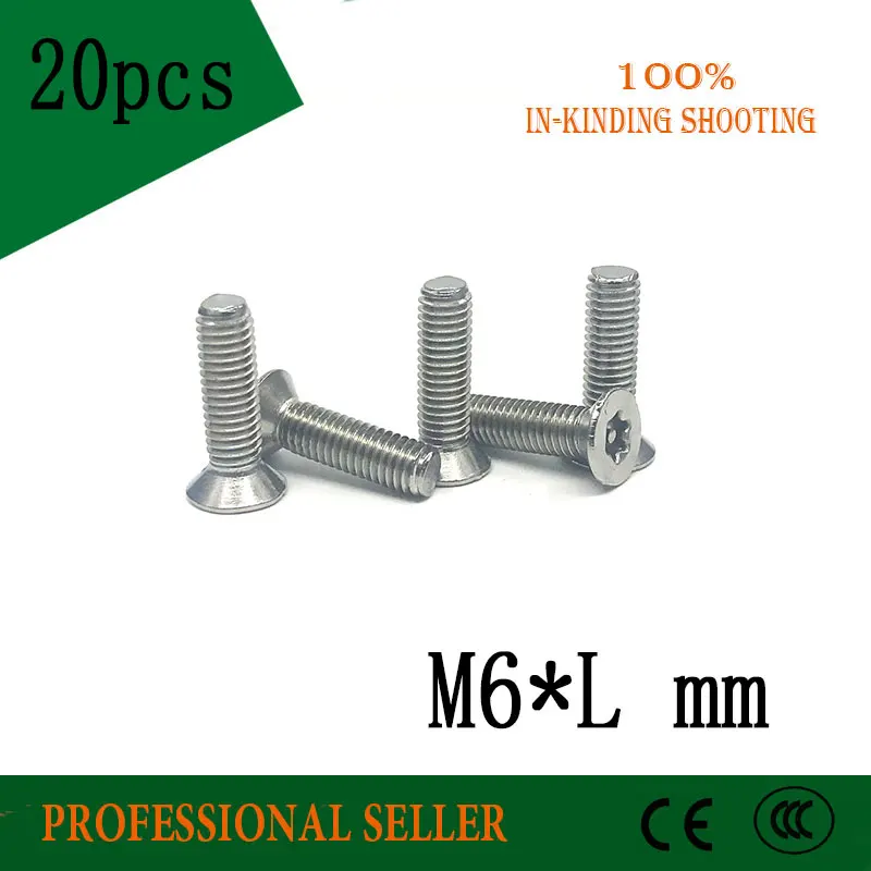 

20pc M6*L mm 304 Stainless steel Inner Six-point Star Socket countersunk head security screw with column machine screw