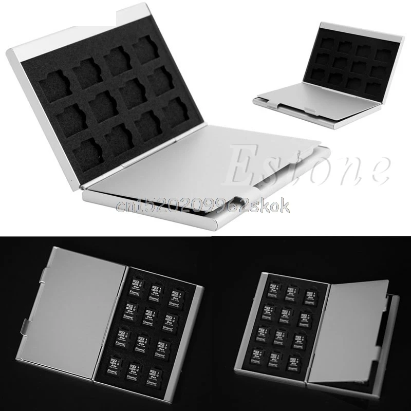 

Silver Aluminum Memory Card Storage Case Box Holder For 24 TF Micro SD Cards #H029#