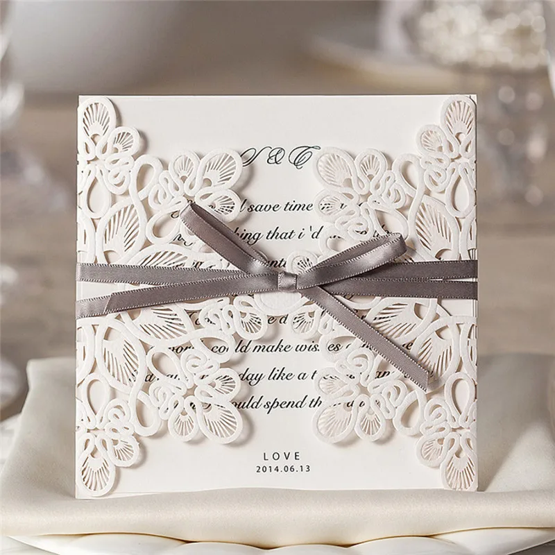 Wedding Invitation Trends Tree Free Papers Letterpress 1pcs Sample Purple Laser Cut Hollow Wedding Invitation Card With Customized Printing Ribbon Envelopes