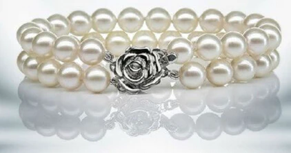 

433 Beautiful Genuine top 7-8mm Double-Deck white pearl bracelet 7.5 ~ 8 inches