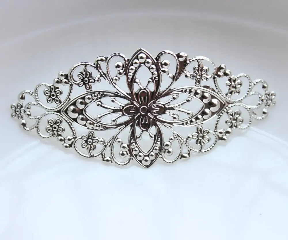 

100pcs lead and nickle free silver Filigree Oval setting metal pendant, connector, cabochon cameo base, stampings 80mm