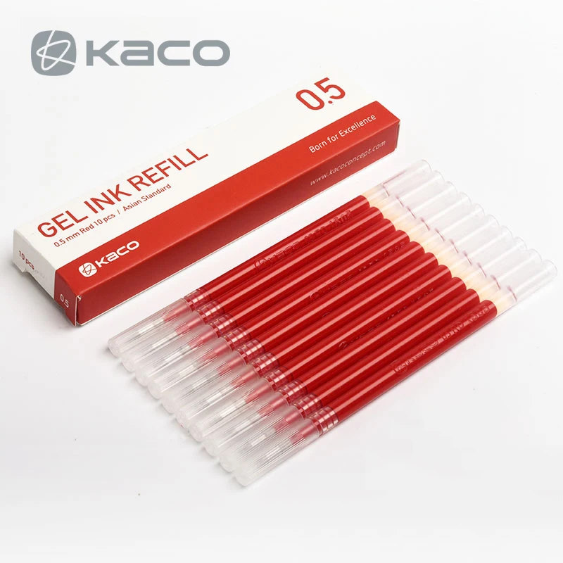 KACO MIDOT гелевая ручка простая однотонная 0,5 мм офисная Студенческая гелевая ручка 1/5 шт - Цвет: 10 Refill RED