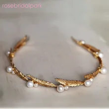 Rosebridalpark/Винтажные золотые свадебные диадемы и короны с листьями для женщин, свадебные торжественные выпускные ювелирные изделия из пресноводного жемчуга u20