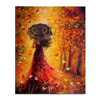

5D DIY Diamond Painting Woman Back Umbrella Crystal Diamond Painting Cross Stitch Maple Leaf Needlework Home Decorative WZ