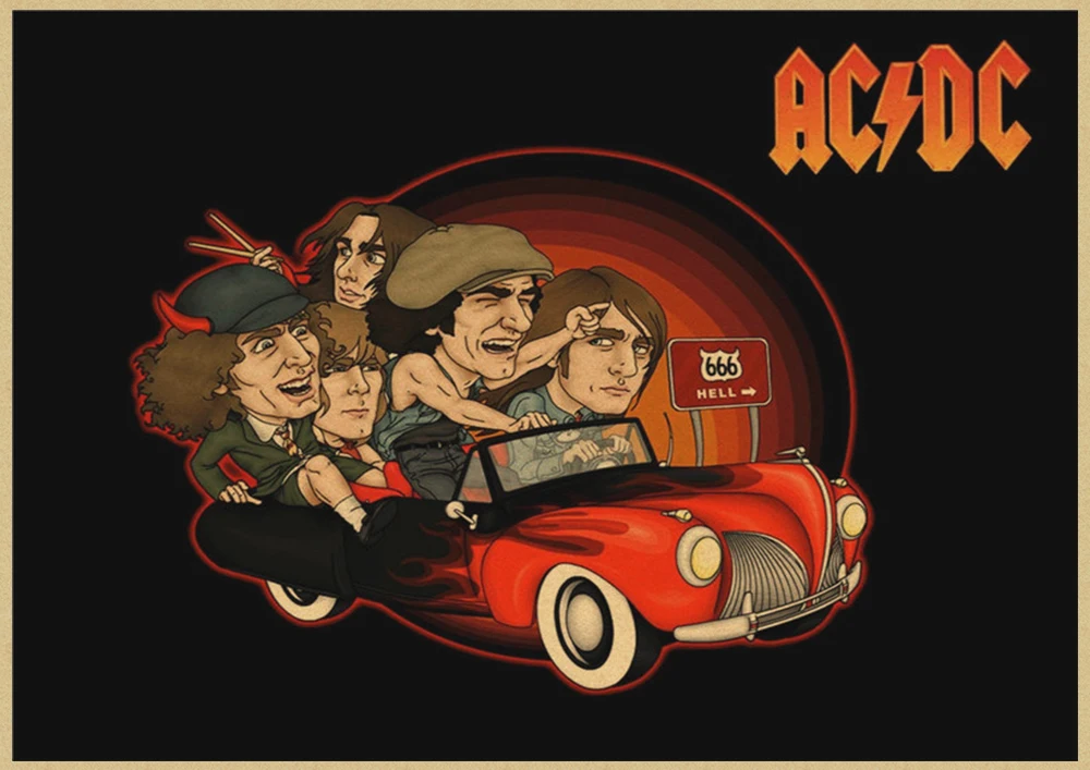 Рок-Группа ACDC Malcolm Angus крафт-бумага винтажный настенный плакат стикер - Цвет: Светло-желтый