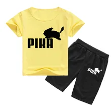DLF 2-16Years аниме Pika: футболка+ шорты, 2 предмета в комплекте для мальчиков-подростков из игры "Покемон го" Detective Pikachu Sumemer одежда для малышей Комплект для девочек