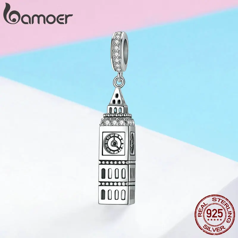 BAMOER New Collection 925 Sterling Silver British Big Ben Building Pendant Charm fit Charm Bracelets Jewelry Making SCC868