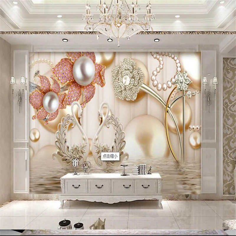 3D Stereo Diamond Swan Je Jewelry modern art non-woven paper papel de parede 3d TV contracted large mural wall papers home decor