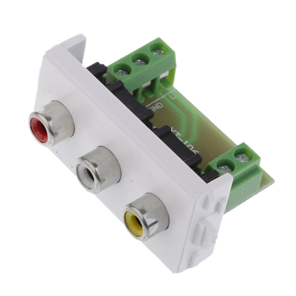 3 Way RCA Wall Socket Module/Modular with Frame Solderless Type for PC AV TV 3 Ports Female Wallplate Durable Design