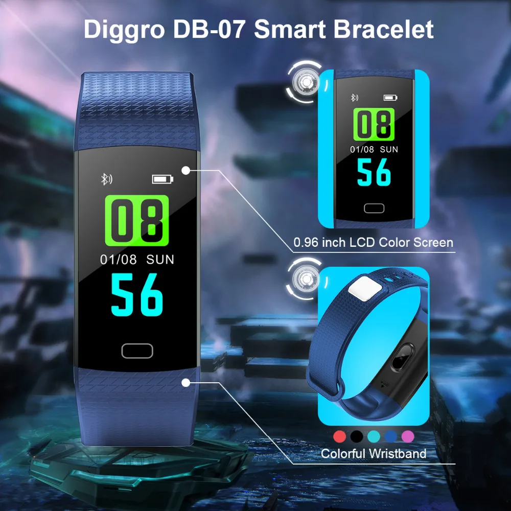 Diggro DB07 смартбраслет фитнес-трекер мониторинг сердечного ритма Bluetooth соединение IP67 для iOS и Android