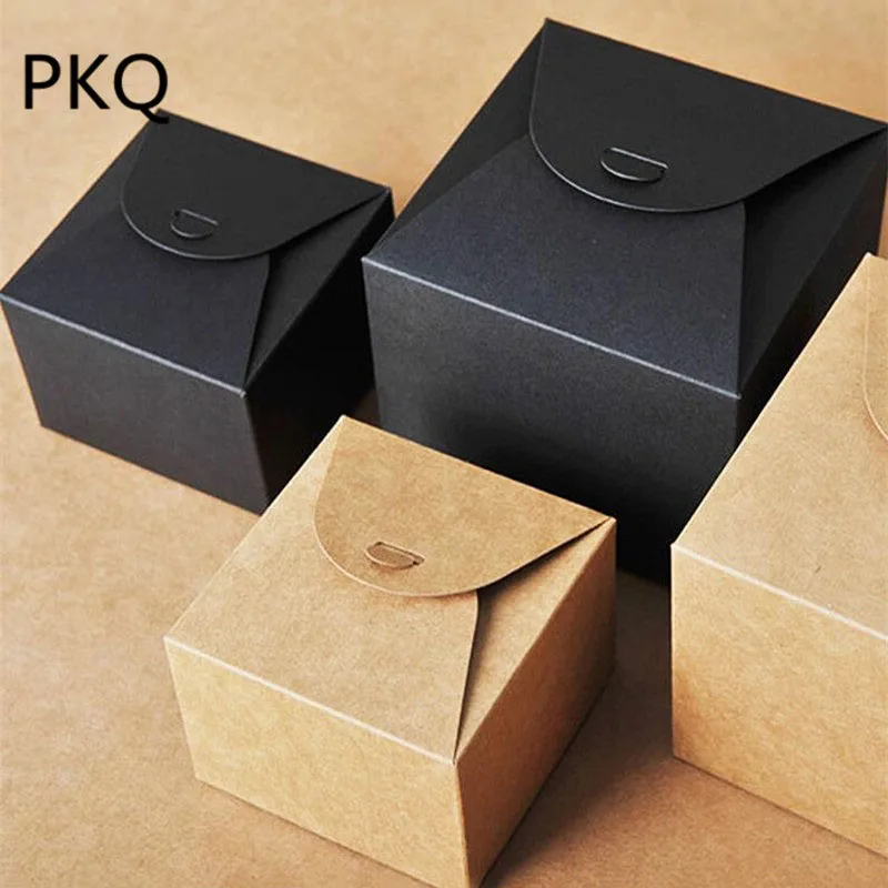 Подарочная коробка большого размера вечерние сувениры упаковочная бумажная коробка квадратный коричневый/черный конфеты печенье торт упаковка для кексов коробки 20 шт./лот 8/10