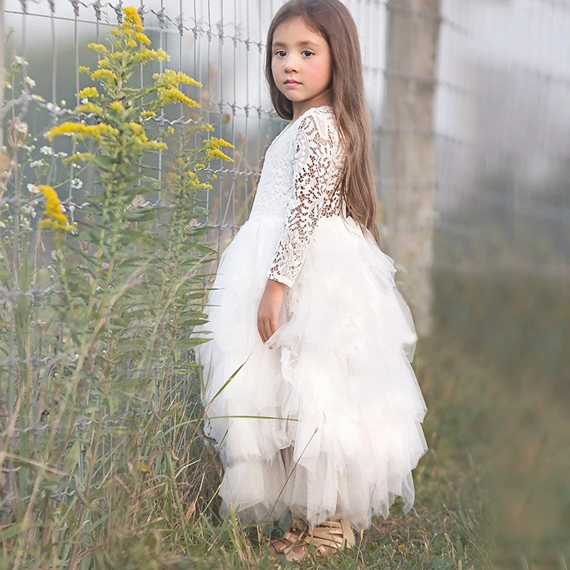 Белое кружевное платье для крещения для девочек летнее многослойное платье с открытой спиной для маленьких девочек от 3 до 8 лет Одежда для девочек на день рождения и крестины