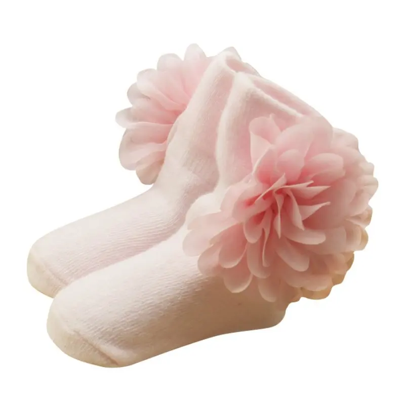 1 пара, хлопковые носки для маленьких девочек 0-6 месяцев, носки принцессы с бантиками, Нескользящие кружевные носки с цветочным принтом - Цвет: Розовый