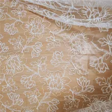 1 ярд блесток бисером сетки Emrboidery кружевная ткань прозрачная ткань свадебное платье DIY материал платье декоративная ткань