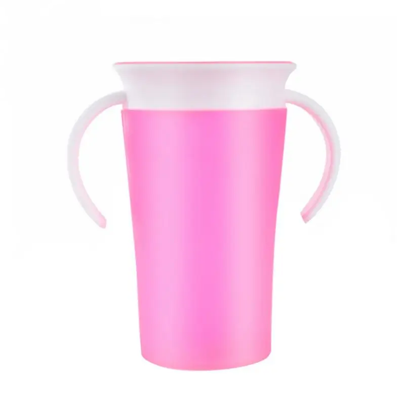 Напиток для маленьких мальчиков, 360 градусов, чудо-тренировка, безопасная чашка с защитой от проливания, детская чашка с проливом, 260 мл, чудо-360, тренажер, мягкая, легко очищаемая чашка - Цвет: Розовый
