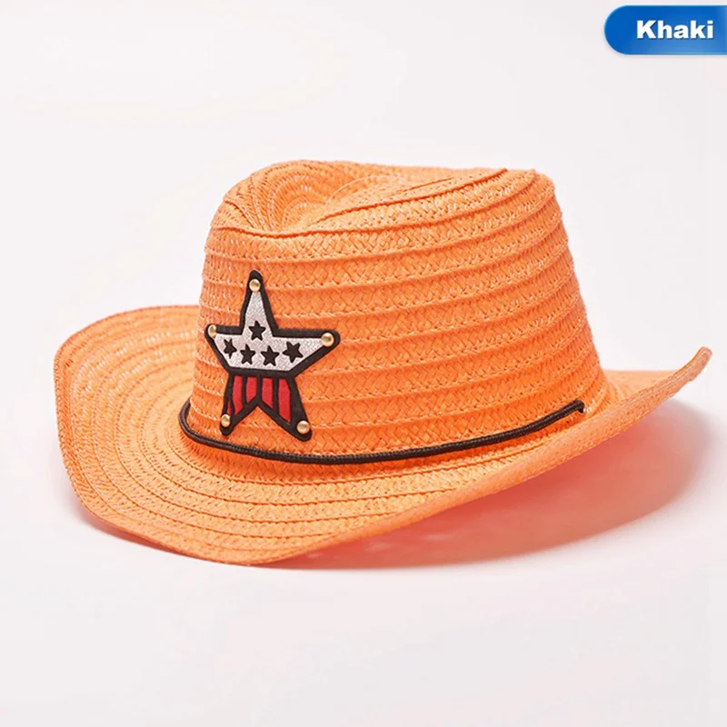 8 цветов, уличная ковбойская шляпа для мальчиков, летняя Милая соломенная шляпа со звездами для мальчиков и девочек, детская шляпа с нашивкой на солнце, милая детская шапка - Цвет: KK