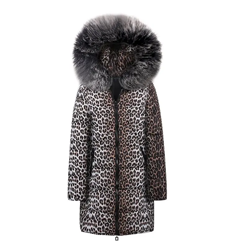 

Casual Cotton Winter Fur Jackets Plus Size Women Coat Slim Print Leopard Jackets Female Parkas High Street Fashion Long Overcoat