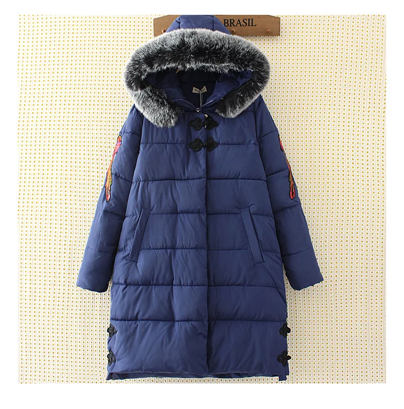 Women Winter Cotton Padded Jacket Chinese Style Button Hooded Fur Collar Loose Parkas Female Winter Coats Plus Size 5XL AS024 (20)