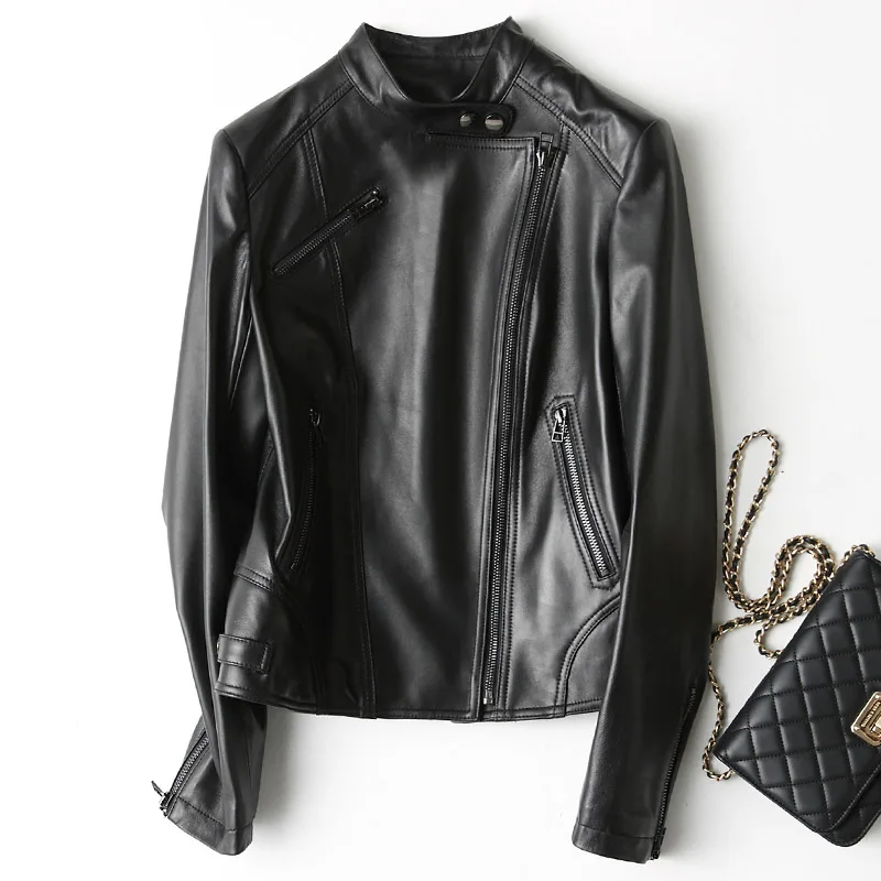 

100% Real leather jacket women stand collar natural sheepskin leather coat outerwear 2018 new autumn winter