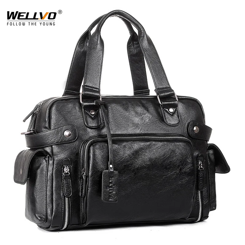 US $44.30 Brand Designer Travel Bag Leather Handbags Mens Casual Tote For Men LargeCapacity Portable Shoulder Bags Big Package Xa214zc
