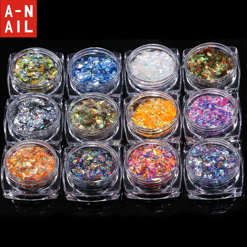 

12jars/set 12 Colorful Fish Scale Flakes Iridescent Colors Shifting Flakes Nail Glitter Sequins Nail Art Decoration Manicure