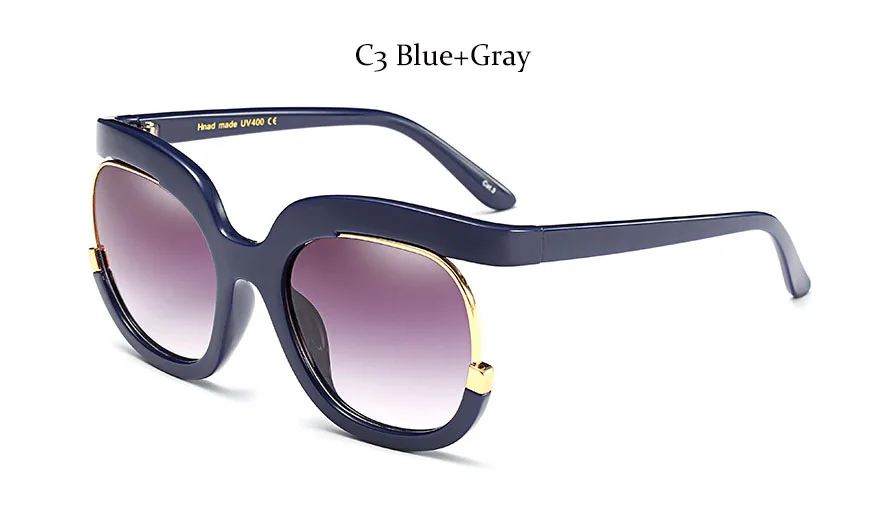 Роскошные негабаритные квадратные градиентные солнцезащитные очки для женщин и мужчин, половинная оправа из металла, известный бренд, дизайнерские солнцезащитные очки для женщин, UV400 - Цвет линз: C3 Blue Gray