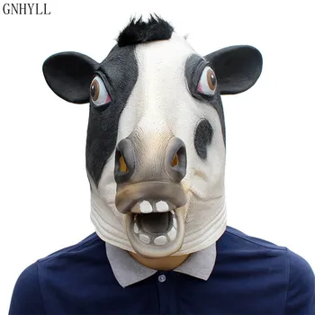 

GNHYLL Dairy Cow Milk Cow Funny Latex Unisex Movie Cosplay Anime Costume Prop Adult Animal Party Mask For Halloween